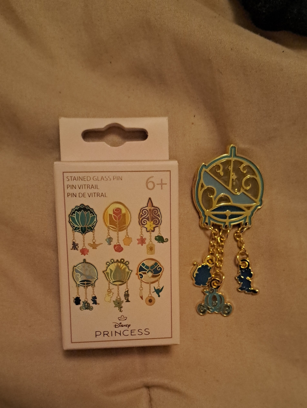 Disney Princess Stained Glass Charm Pin - Blue & Gold